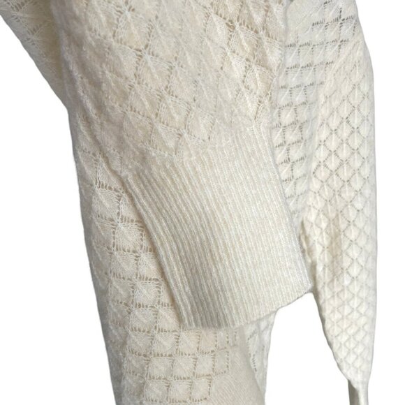 NWT OLD NAVY Wool Blend Cream Pointelle Sweater Ballon Sleeves Scoop Neck Large - Picture 3 of 11